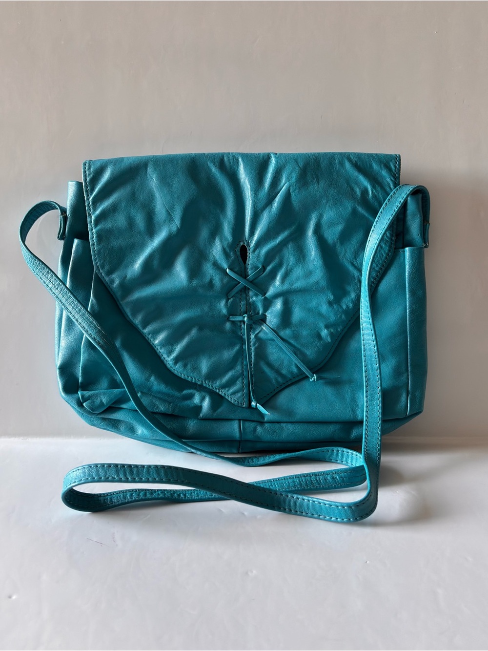 Vintage Turquoise blue soft leather shoulder bag
